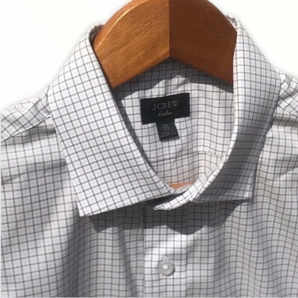 J.Crew Ladlow Men Shirt | Sz. 15 | White Brown | Long Sleeve Button Down Shirt